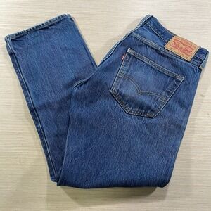 Levis 501 Jeans Mens Medium Wash Blue Straight Button Fly Denim Fits 33x31